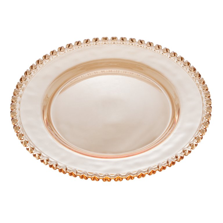 Prato Raso de Cristal Coração Âmbar Metalizado 28cm Lyor