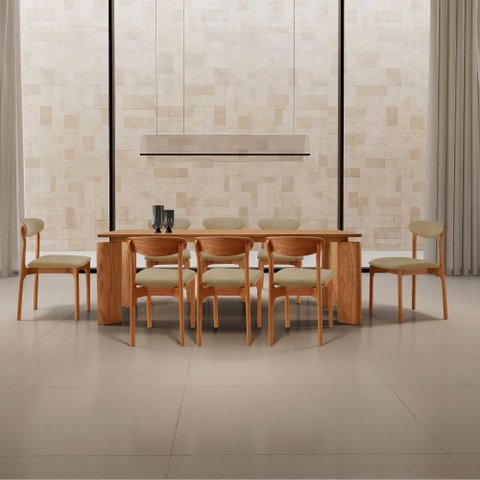 Conjunto de Jantar Nala 8 Lugares Tampo MDF Cadeiras Noronha Imbuia 220cm Mobillare