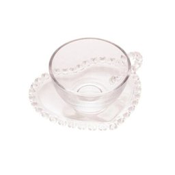 Xícara P/Chá Com Pires Cristal Coração Transparente 170ml Lyor - 1