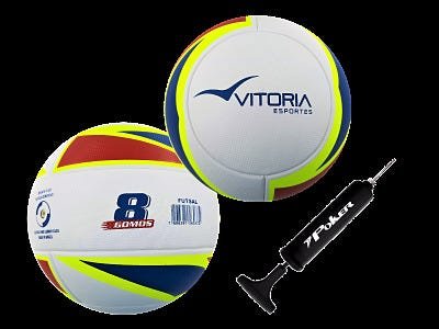 kit 2 Bolas Futsal Vitória Oficial Termofusion MX 1000 Pu + Bomba - Branco