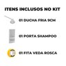 Chuveiro Ducha Fria Redondo 9cm Cromado + Suporte de Canto Porta Shampoo Branco + Veda Rosca - 2