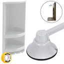 Ver imagem 3 de Chuveiro Ducha Fria Redondo 9cm Cromado + Suporte de Canto Porta Shampoo Branco + Veda Rosca