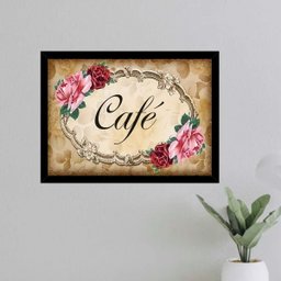 Quadro Placa Escrito Café - Vintage 33x24cm - com Vidro:moldura Preta - 1