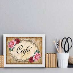 Quadro Placa Escrito Café - Vintage 33x24cm - com Vidro:moldura Preta - 2