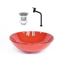 Ver imagem 1 de CUBA DE VIDRO REDONDA 31CM VERMELHO FERRARI + VALVULA + TORNEIRA PRETA