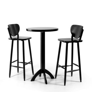 Conjunto Bistrô Mesa Redonda Alta com 2 Banquetas de Madeira Lisboa Preta - Melhor Móvel