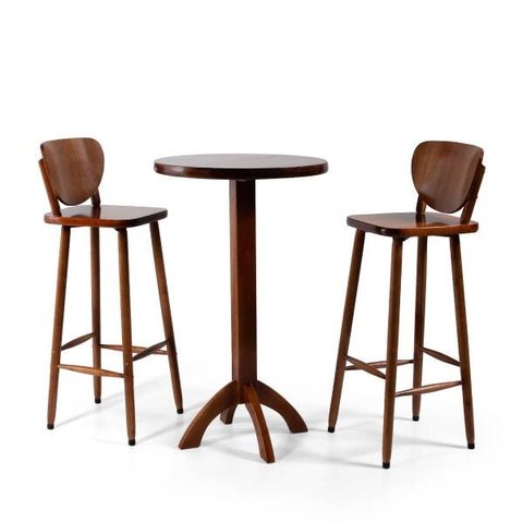Conjunto Bistrô Mesa Redonda Alta com 2 Banquetas de Madeira Lisboa Imbuia - Melhor Móvel