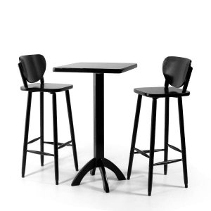 Conjunto Bistrô Mesa Quadrada Alta com 2 Banquetas de Madeira Lisboa Preta - Melhor Móvel