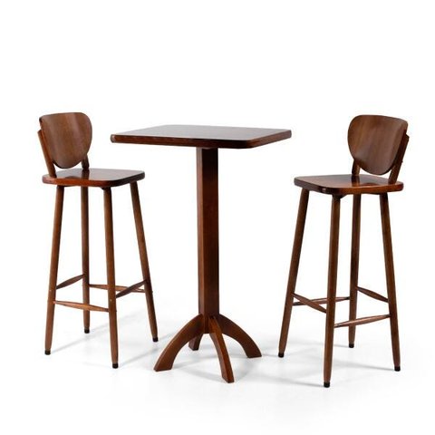 Conjunto Bistrô Mesa Quadrada Alta com 2 Banquetas de Madeira Lisboa Imbuia - Melhor Móvel