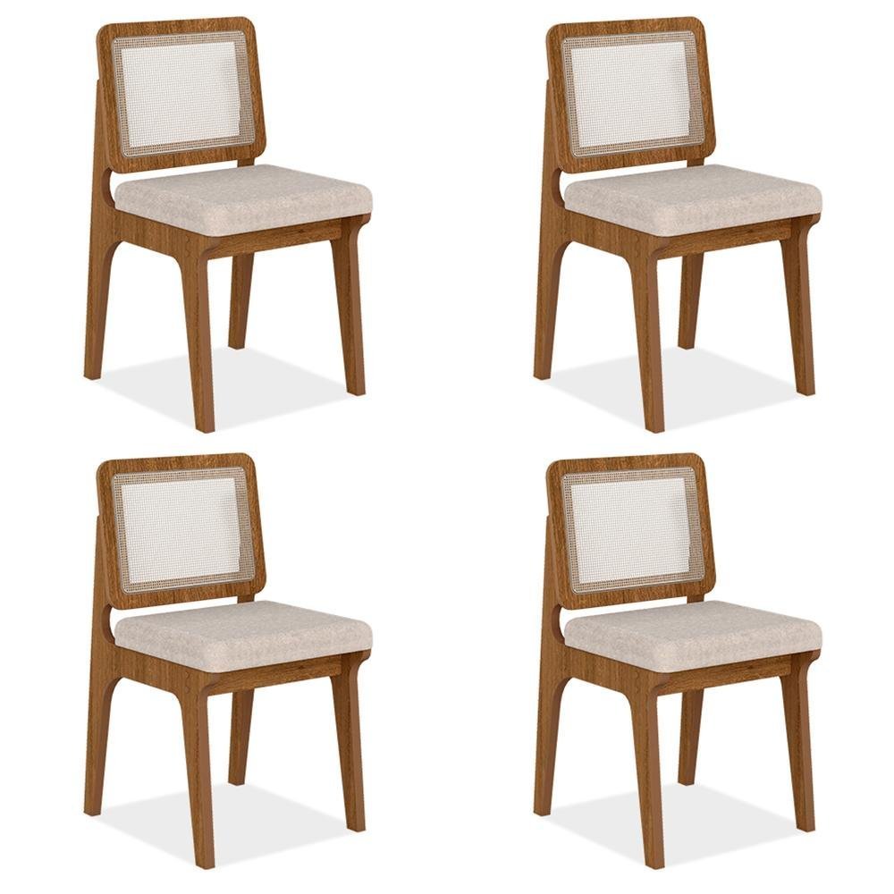 Kit 4 Cadeiras Sextavada Maine Freijó/bouclé Off White - Móveis Arapongas