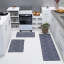 Ver imagem 1 de Kit Passadeira Tapete Cozinha 3 Peças Jacquard Base Antiderrapante - Marinho