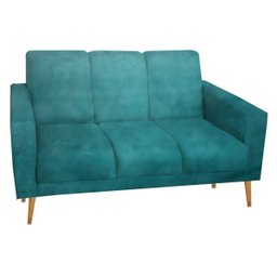 Sofá 3 Lugares Luana Turquesa Suede com Duas Almofadas - 2