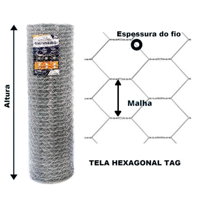 TELA HEXAGONAL GALINHEIRO TAG MALHA 2" FIO BWG 18 (1,24mm) RL 50X1,5m - 6