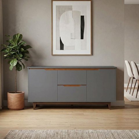 Buffet Flow 2 Portas Cinza para Sala de Jantar com Design Moderno e Espaço para Organização