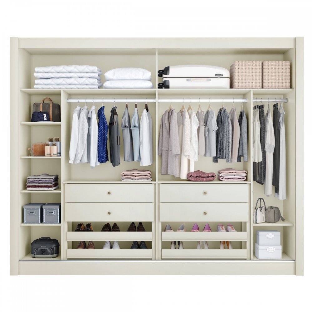 Guarda-Roupa Casal Creta 2 Portas 4 Gavetas 100% Mdf Off White/Amendoa - Europa Móveis - 3