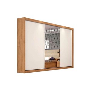 Guarda Roupas 3 Portas de Correr e 4 Gavetas c/Espelho Toronto Naturale/Off White - Bianchi