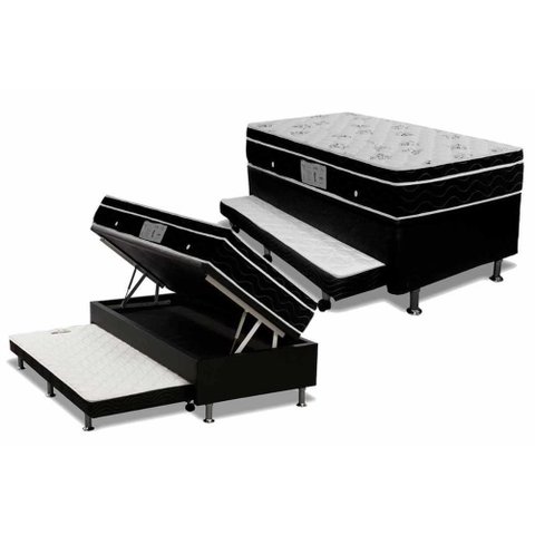 Conjunto Box Baú Solteiro: Colchão Molas Ortobom Nanolastic Physical + Base Crc Courano Black(