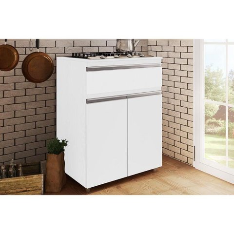 Gabinete de Cozinha Modulado Balcão Asm 186 P/ Cooktop 2 Portas e 1 Gaveta Branco - Movelbento