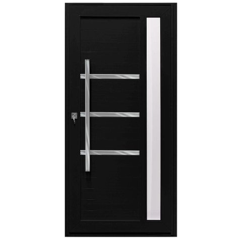 Porta Pivotante Alumínio Preto Lambril c/Visor Lateral e Friso Px 100cm Maxx - 230x100 "D"