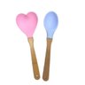 Kit Colher Oval E Colher Coração Silicone Cabo Bambu 2 Peças - 1