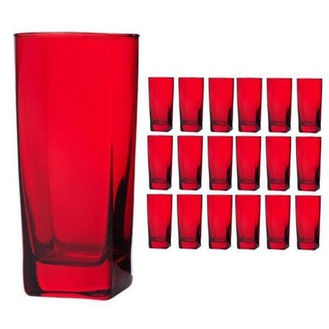 Copo Vidro 320Ml (Suco, Água) Bali Kit Com 18 Vermelho