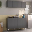 Ver imagem 2 de Conjunto Lavanderia Retrô Multiuso Armário Aéreo e Balcão 4 Portas Multimóveis Mp5053 Grafite/