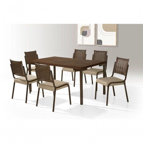 Conjunto de Mesa e 6 Cadeiras Tampo MDP Inovare Tubo Choc.