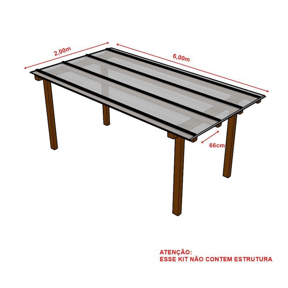 Kit Policarbonato Branco 6mm 2,00m X 6,00m - Perfis Naturais - 5