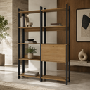 Ver imagem 4 de Kit 2 Estantes para Livros 1 Porta 10 Prateleiras Estilo Industrial Lâmina Mel/Preto - BRV Móveis
