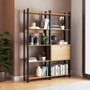 Ver imagem 2 de Kit 2 Estantes para Livros 1 Porta 10 Prateleiras Estilo Industrial Lâmina Mel/preto - Brv Móveis