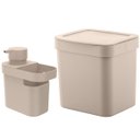 Ver imagem 1 de Lixeira Para Pia De Cozinha 4,7L E Dispenser Porta Detergente E Organizador 650ml Bege OU
