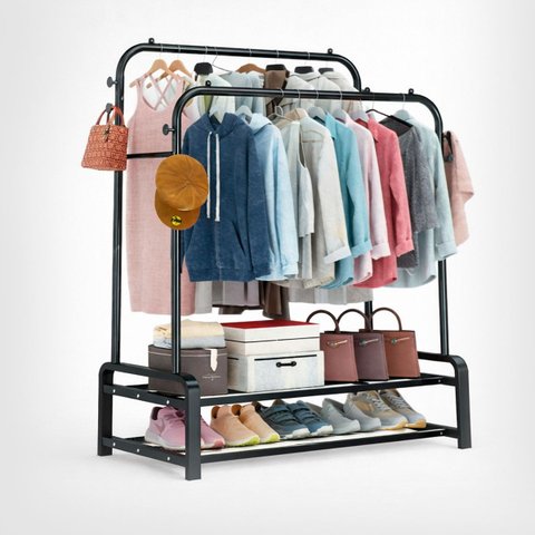 Arara de Roupas Duplo Resistente com Duplo Sapateiro Preto Dy-xh01