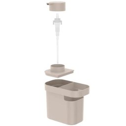 Dispenser De Detergente 650ml Organizador De Pia Porta Detergente E Esponja Bege OU - 5