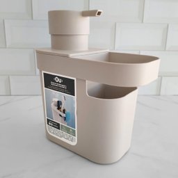 Dispenser De Detergente 650ml Organizador De Pia Porta Detergente E Esponja Bege OU - 6