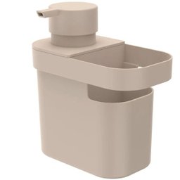 Dispenser De Detergente 650ml Organizador De Pia Porta Detergente E Esponja Bege OU - 1