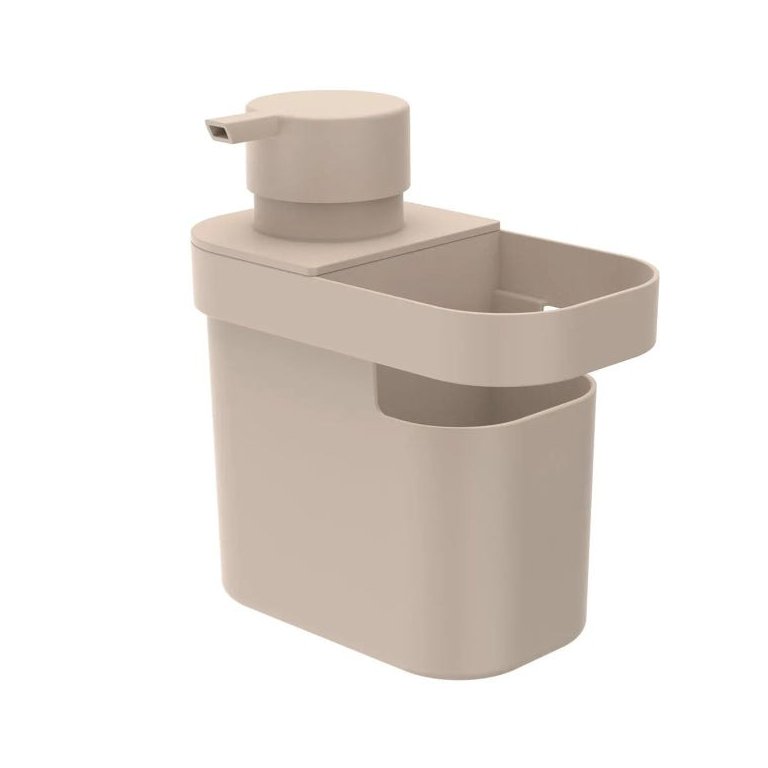 Dispenser De Detergente 650ml Organizador De Pia Porta Detergente E Esponja Bege OU