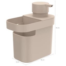 Dispenser De Detergente 650ml Organizador De Pia Porta Detergente E Esponja Bege OU - 3