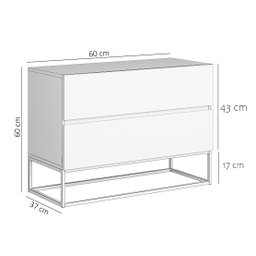 Mesa Cabeceira Eros 60cm Off White com Pés Dourado Estilo Industrial para Quarto com 2 Gavetas - 3