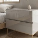 Ver imagem 3 de Mesa de Cabeceira Eros 60cm Off White com Pés Dourado Estilo Industrial para Quarto com 2 Gavetas