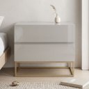 Ver imagem 4 de Mesa de Cabeceira Eros 60cm Off White com Pés Dourado Estilo Industrial para Quarto com 2 Gavetas