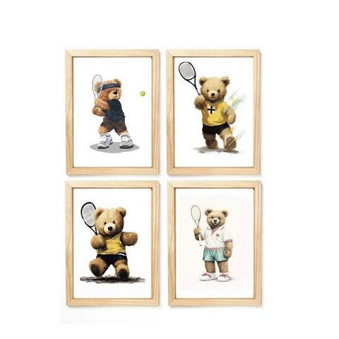 Kit Quadro Urso Tenista Decorativo Infantil Quarto Criança Bebê Enxoval