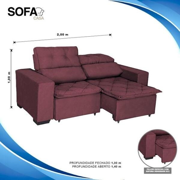 Sofá Soft Slim 3 Lugares Retrátil e Reclinável 2,00m com molas no assento Pluma - Sofá - 5