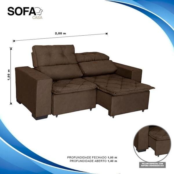 Sofá Soft Slim 3 Lugares Retrátil e Reclinável 2,00m com molas no assento Pluma - Sofá - 5