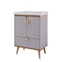 Ver imagem 2 de Gabinete para Banheiro 60cm com 2 Portas 1 Gaveta e Cuba de Embutir Trancoso Cinza/Platina
