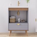 Ver imagem 4 de Gabinete para Banheiro 60cm com 2 Portas 1 Gaveta e Cuba de Embutir Trancoso Cinza/Platina