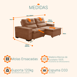 Sofá Retrátil e Reclinável 1,50m 2 Lugares Suede Soft Slim - 3