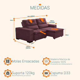Sofá Retrátil e Reclinável 1,50m 2 Lugares Suede Soft Slim - 5