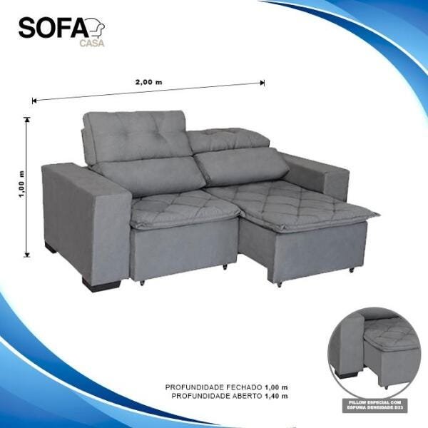 Sofá Soft Slim 3 Lugares Retrátil e Reclinável 2,00m com molas no assento Pluma - Sofá - 5