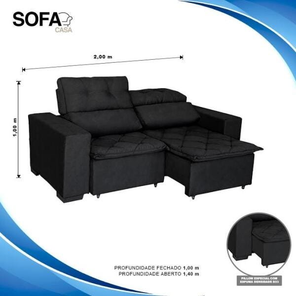 Sofá Soft Slim 3 Lugares Retrátil e Reclinável 2,00m com molas no assento Pluma - Sofá - 5