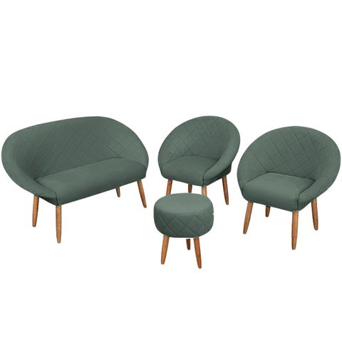 Kit Recepção 2 Poltronas 1 Namoradeira com Puff Resistente para Sala de Espera Decor Tecido Veludo